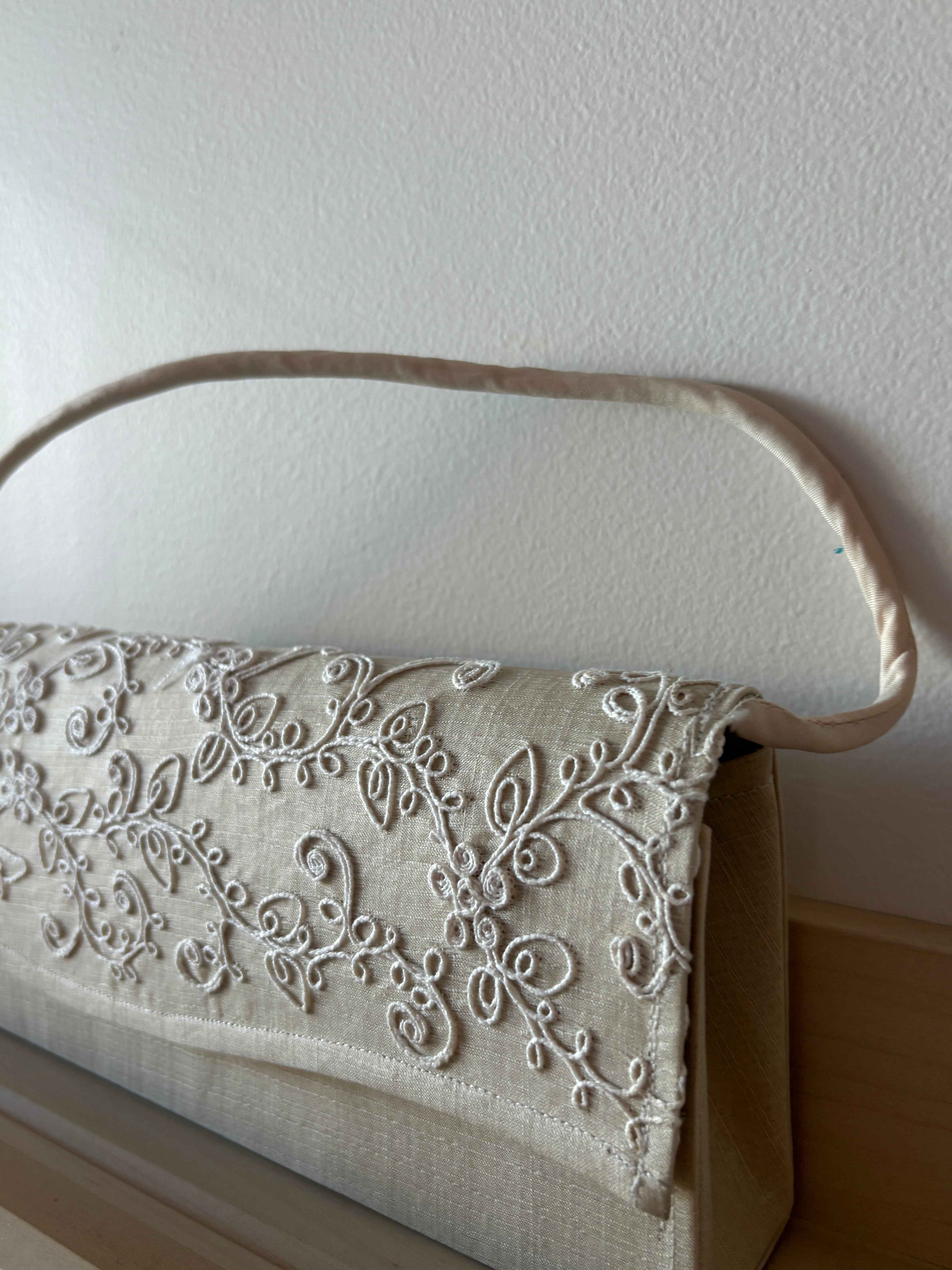 Embroidered Satin Shoulder Bag