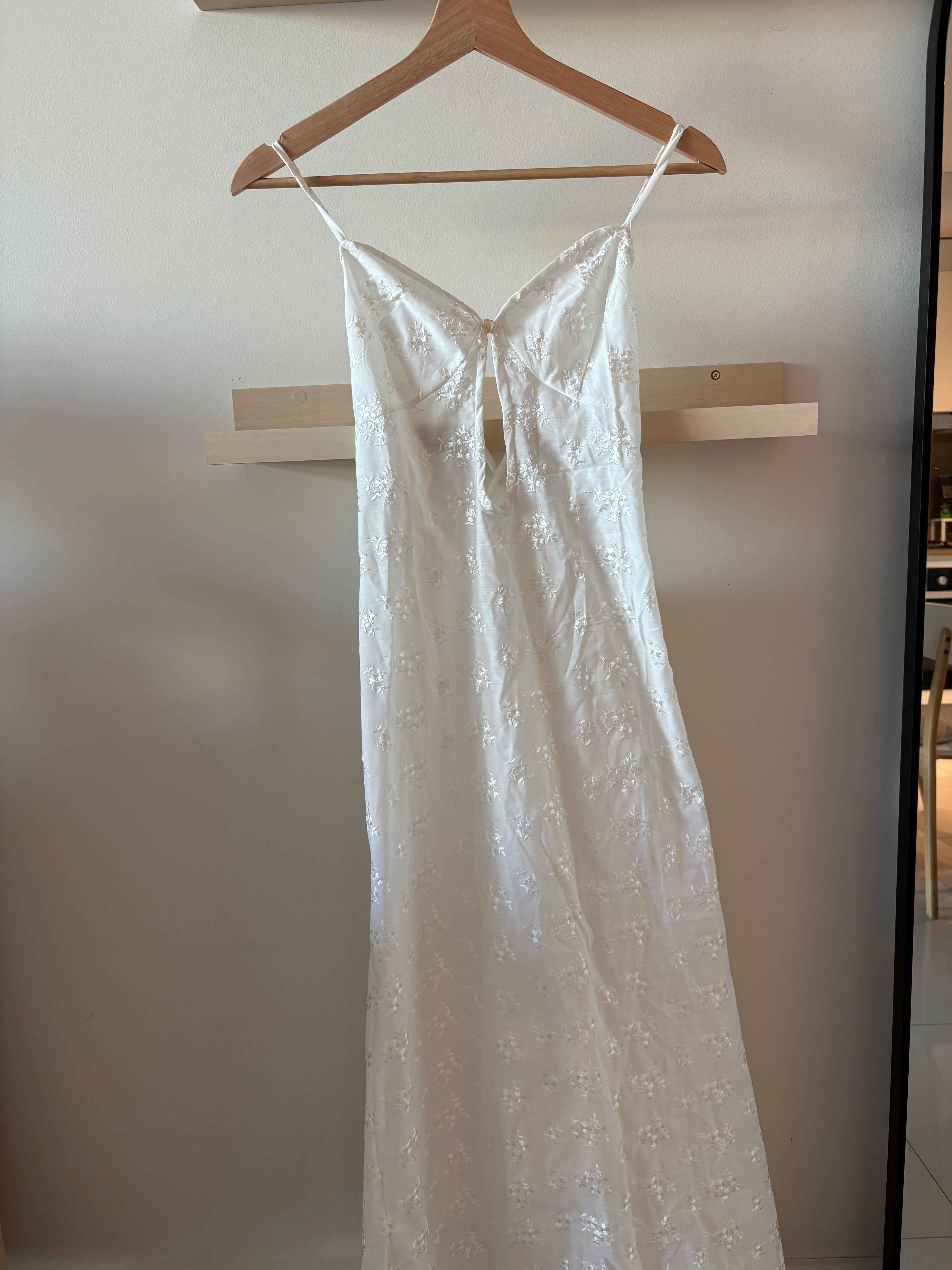 Embroidered Satin Slip Dress