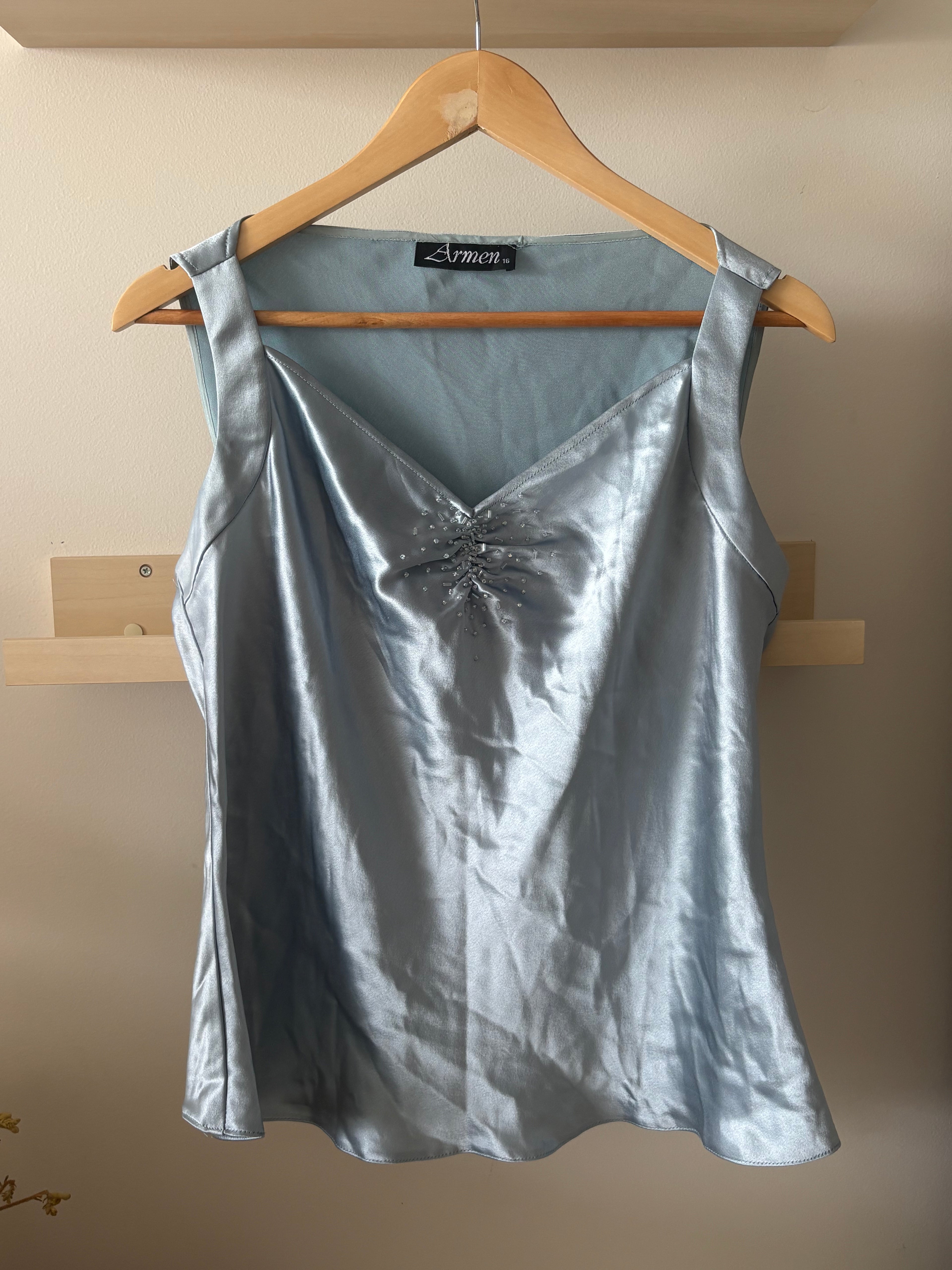 Ice Blue Satin Evening Top — Armen