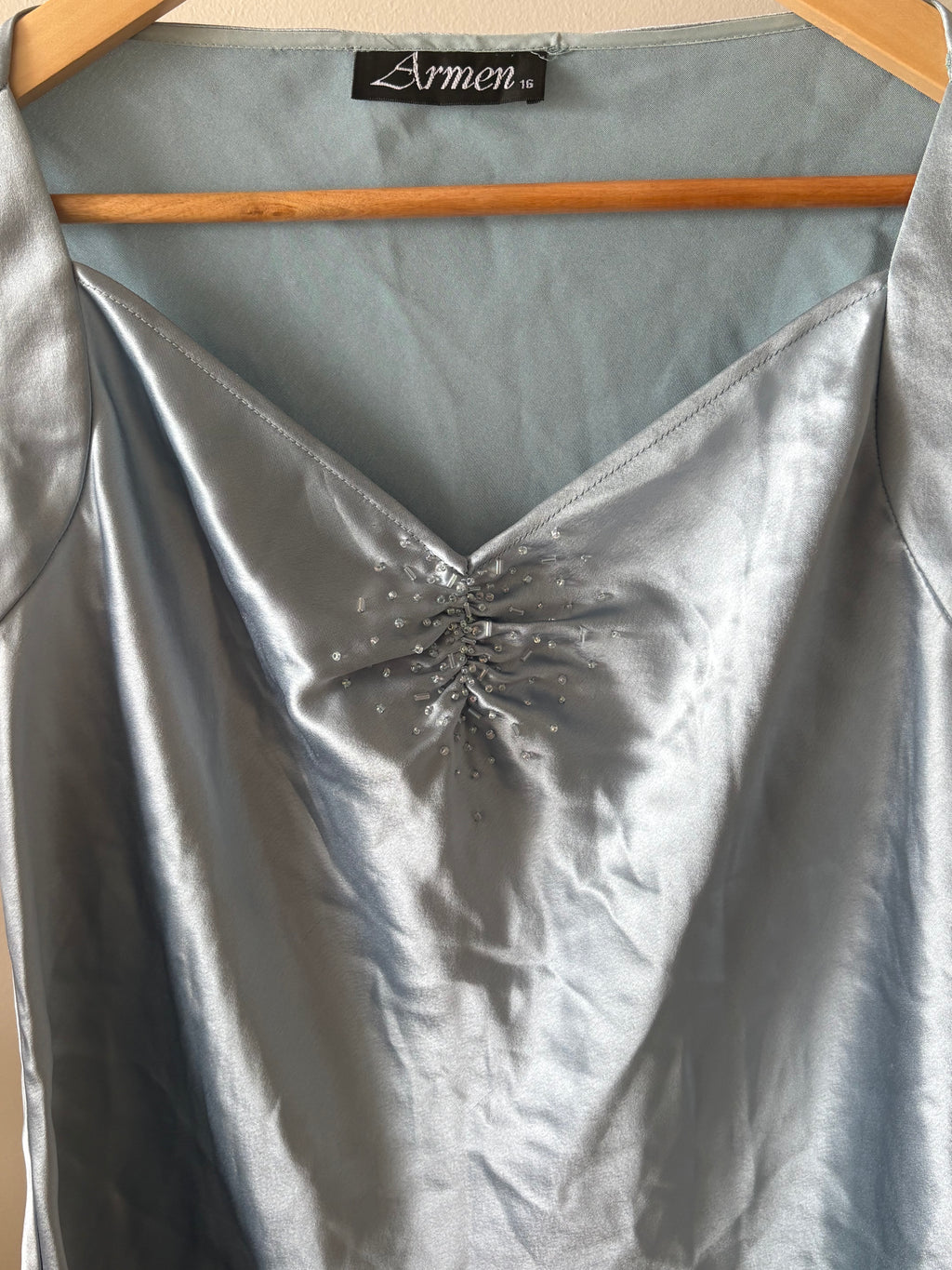 Ice Blue Satin Evening Top — Armen