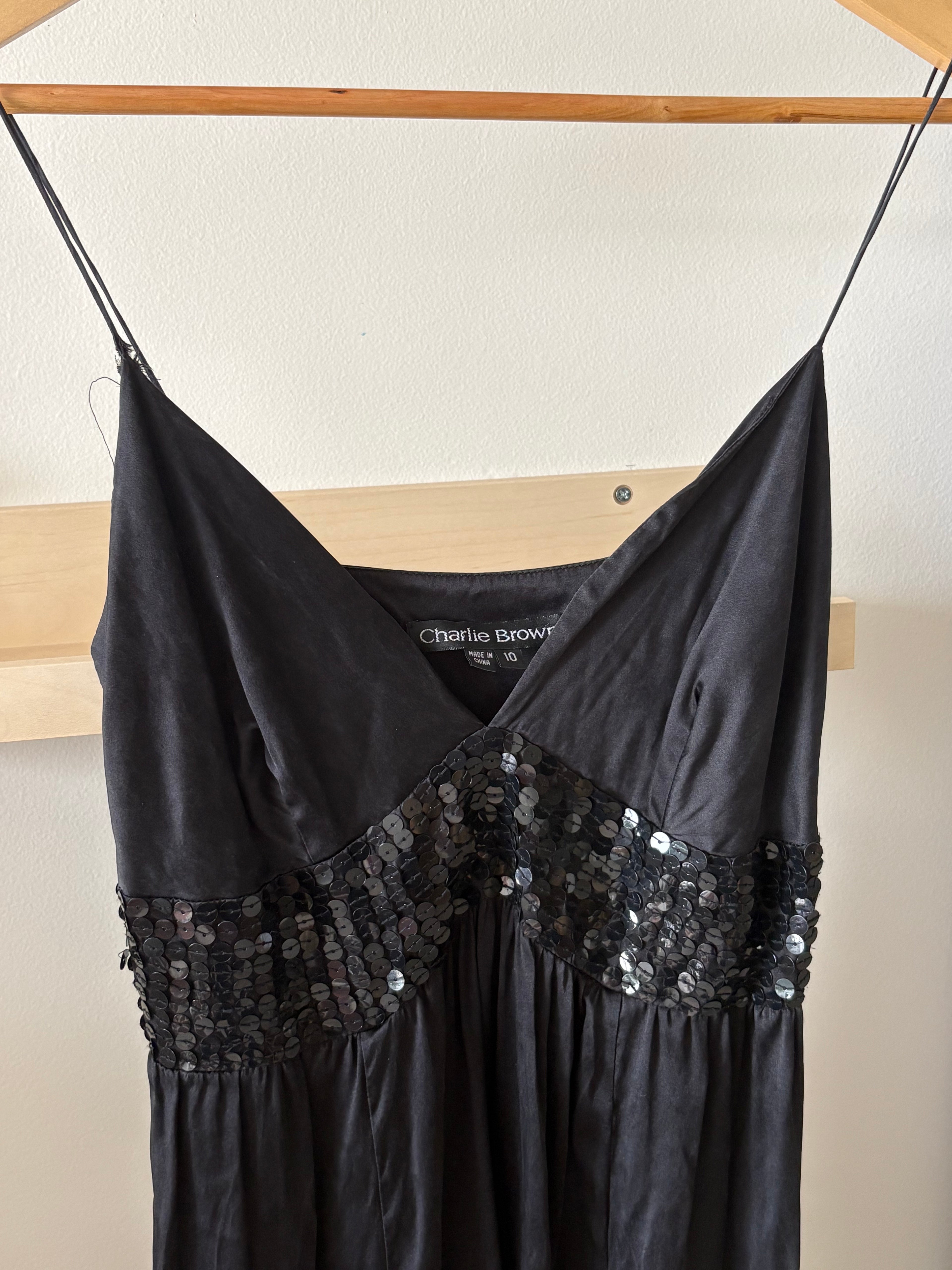 Black Sequin Waist Slip Dress - Charlie Brown