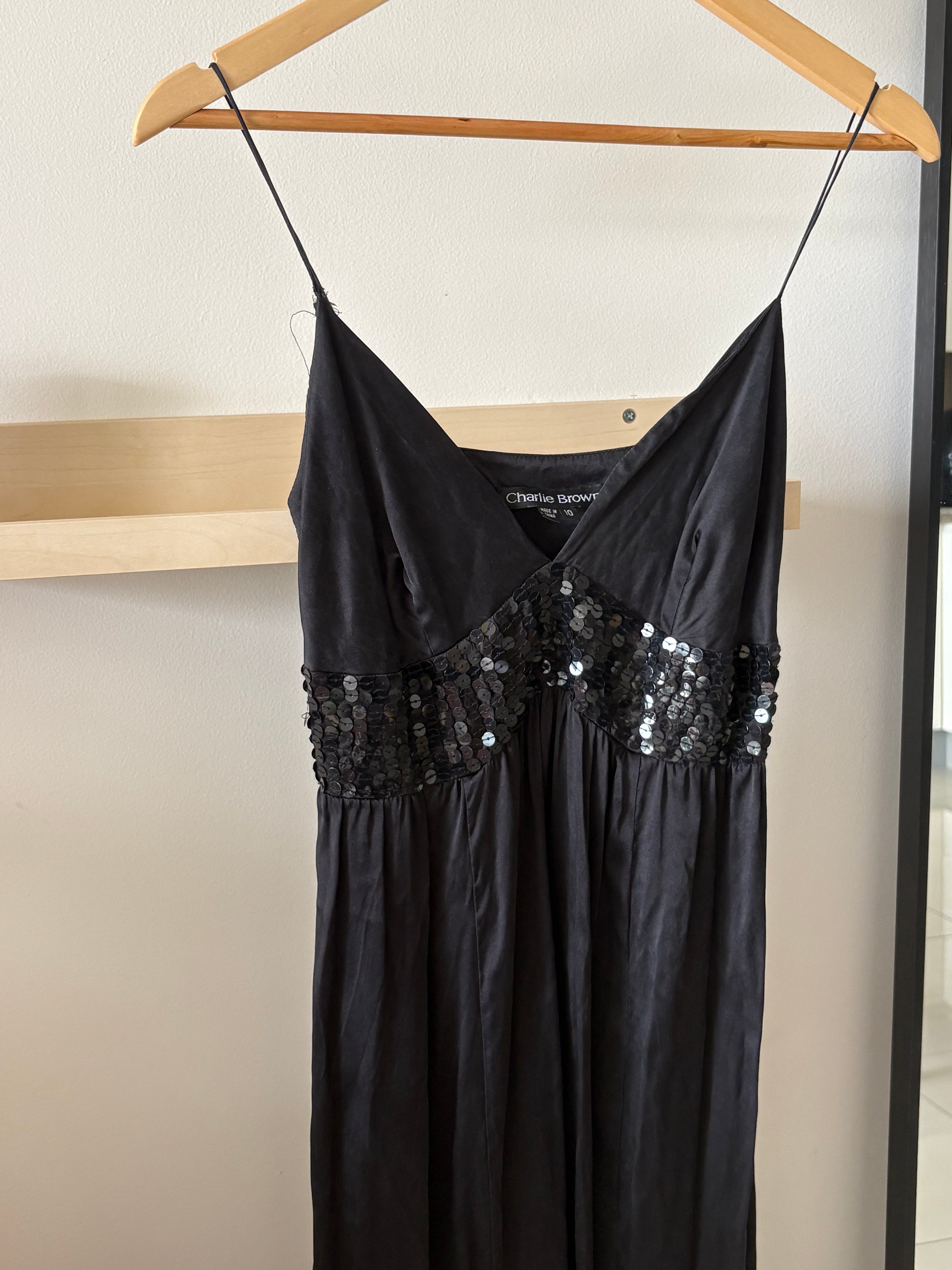 Black Sequin Waist Slip Dress - Charlie Brown - Audrey Atelier Black Sequin Waist Slip Dress - Charlie Brown - Audrey Atelier