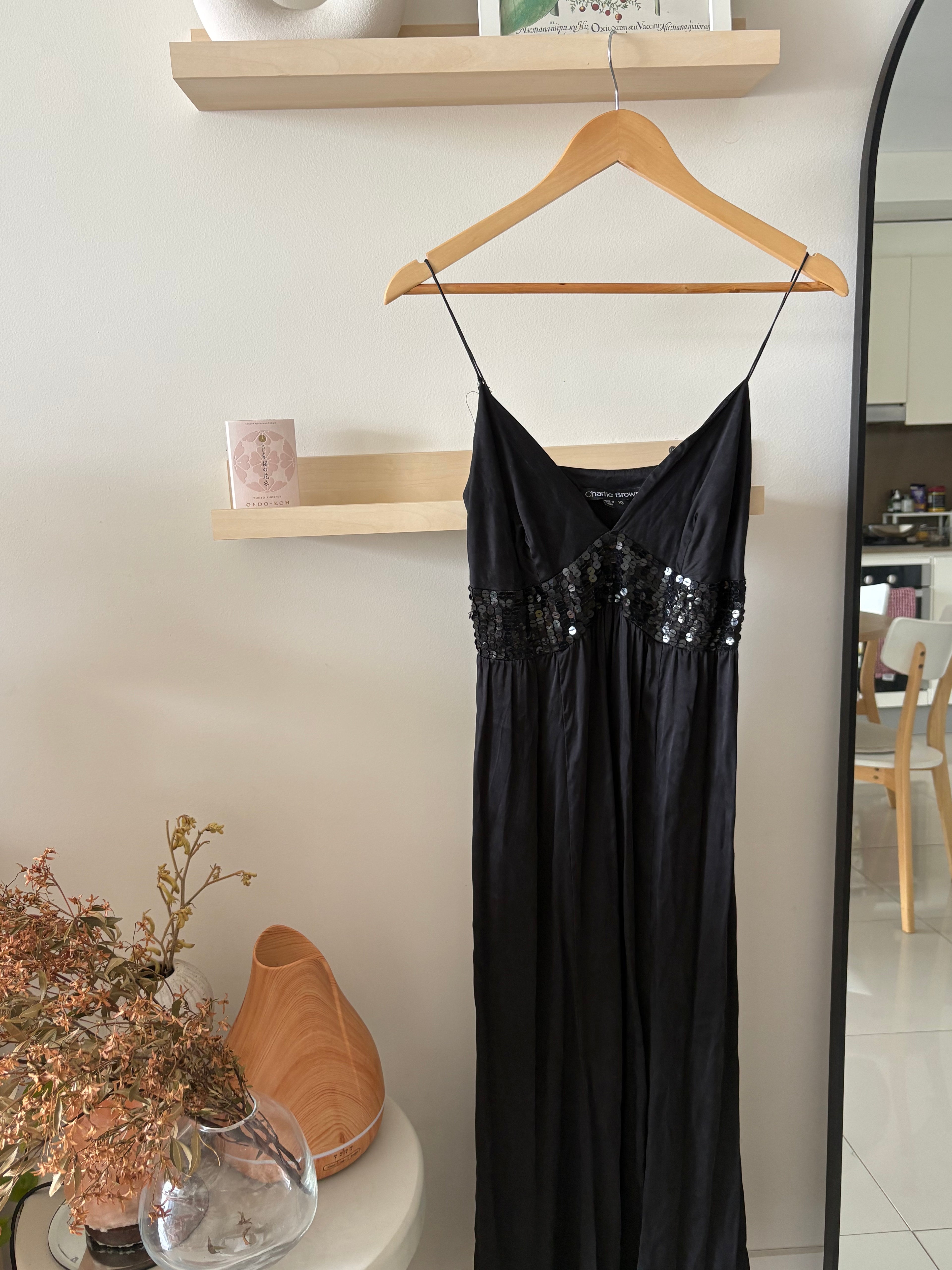 Black Sequin Waist Slip Dress - Charlie Brown