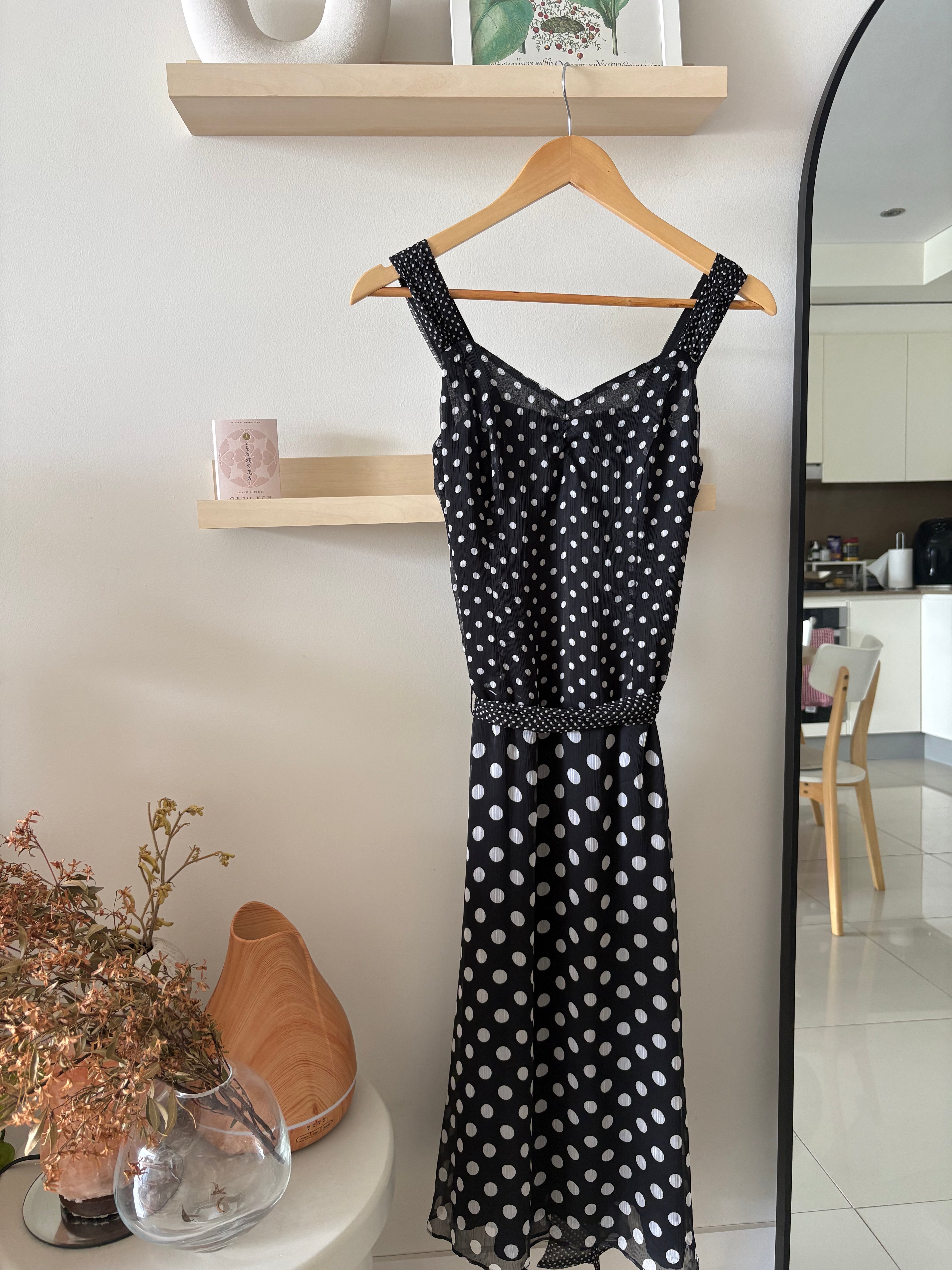 Black & White Polka Dot Midi Dress - Audrey Atelier Black & White Polka Dot Midi Dress - Audrey Atelier